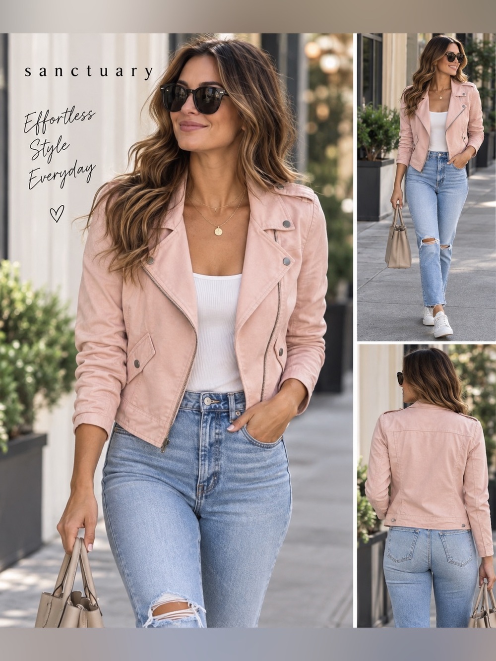 Sanctuary Blush Pink Moto Jacket Women’s M Asymmetrical Zip Biker Utility